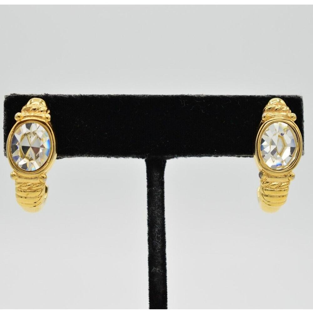 Swarovski Vintage Crystal Earrings Sparkling Gold Hoop Swan Signed 1990s Bin8